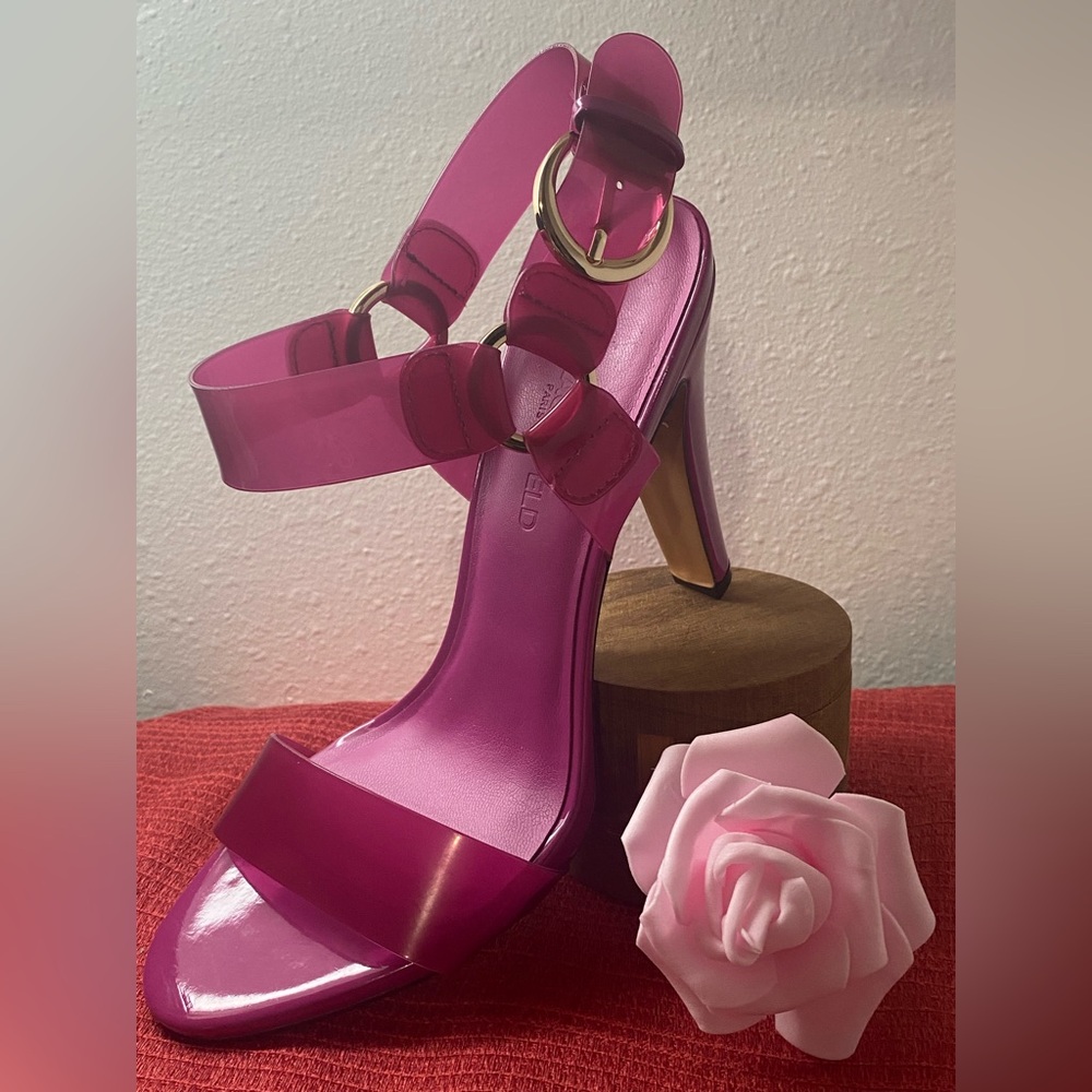 NWT..Karl Lagerfeld Fuchsia High Heel Sandals - Picture 14 of 16
